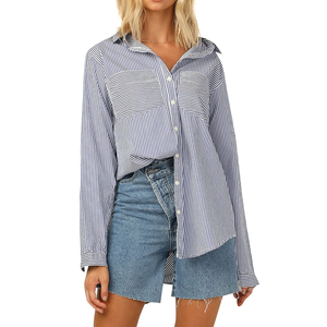 Camisas Largas a Rayas para Mujer, Cuello Camisero, Estilo Holgado, Talla Grande, Otoño - Product Image 5