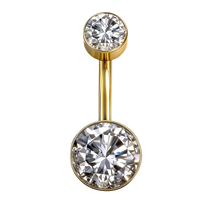 Anneaux de nombril barbell en titane ASTM F136 doré à double tête, fond plat circulaire, zircone incurvée, bijoux de corps perforés