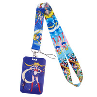 Sailor Moon Card Captor Sakura Artesanía de plástico Titular de la tarjeta de identificación Llavero de langosta Poliéster Anime Cordón largo Correas para teléfono móvil