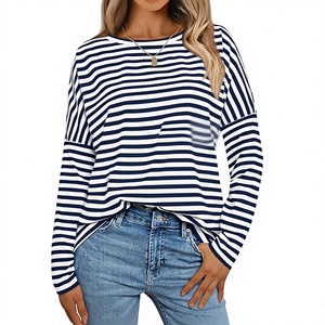 Camiseta de Mujer, Primavera 2026, Nueva Colección, Manga Larga, Cuello Redondo, Holgada, a Rayas, Transpirable, de Poliéster Tejido, Estilo Casual - Product Image 3