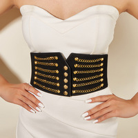 Fantastique Super largeur Surface en velours Multi chaînes décoration femmes amincissantes grande taille ceinture élastique