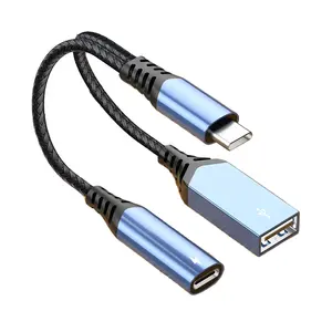 USB C Để USB C Nữ Và USB2.0 Nữ 2in1 Cabel Adapter Pd3.0 60W Nhanh Chóng Sạc Điện Thoại TYPE-C Phổ Dòng Màu Xanh Lá Cây