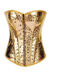 Gold Foil Print Corset Women's Firm <b>Control</b> Shapewear Hook-and-Eye Design Breathable Satin <b>Tummy</b> <b>Control</b> Underwear Adult Size - Product Image 1