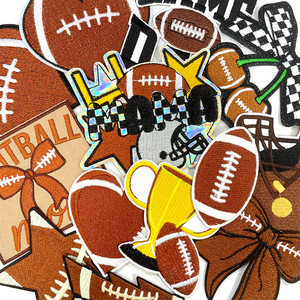 Écussons brodés personnalisés de <span class=keywords><strong>football</strong></span> américain, thermocollants, pour casque de rugby, trophée, nœud, étoile, cœur, badges brodés, appliqués - Product Image 6