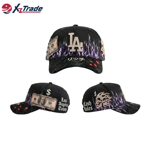 Casquette de baseball structurée à 5 panneaux, logo brodé personnalisé, visière incurvée dorée effet vieilli, Rich Forever Gorras La Chrome Hats - Product Image 2