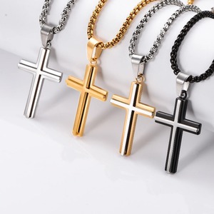Collier à pendentif double croix empilé pour femmes/hommes, couleur or, acier inoxydable, bijoux pour hommes - Product Image 1