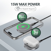 Pengisi daya nirkabel induksi pengisap magnetis, 15W pengisi daya nirkabel 3 dalam 1 USB Tipe C dengan perlindungan OVP/OTP/OPC ponsel & pemegang jam