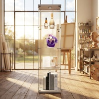 Vitrine à vin moderne à porte simple verrouillable, quatre niveaux en verre trempé, éclairage LED, panneaux blancs et noirs, décoration intérieure haut de gamme