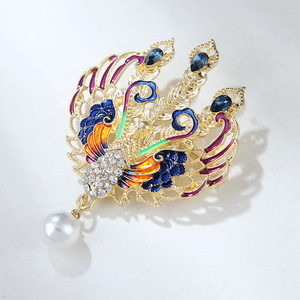 Nuevo Broche de Aleación de Lujo con Esmalte de Aves y Fénixes Retro, de Moda, con Perlas, para Solapa de Traje, para Mujer - Product Image 2