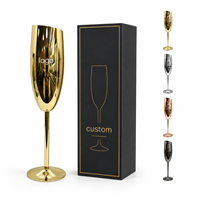 Flûtes à champagne élégantes personnalisées en acier inoxydable 304 de 8 oz, réutilisables, à ouverture inclinée, à long pied, pour mariage et fête