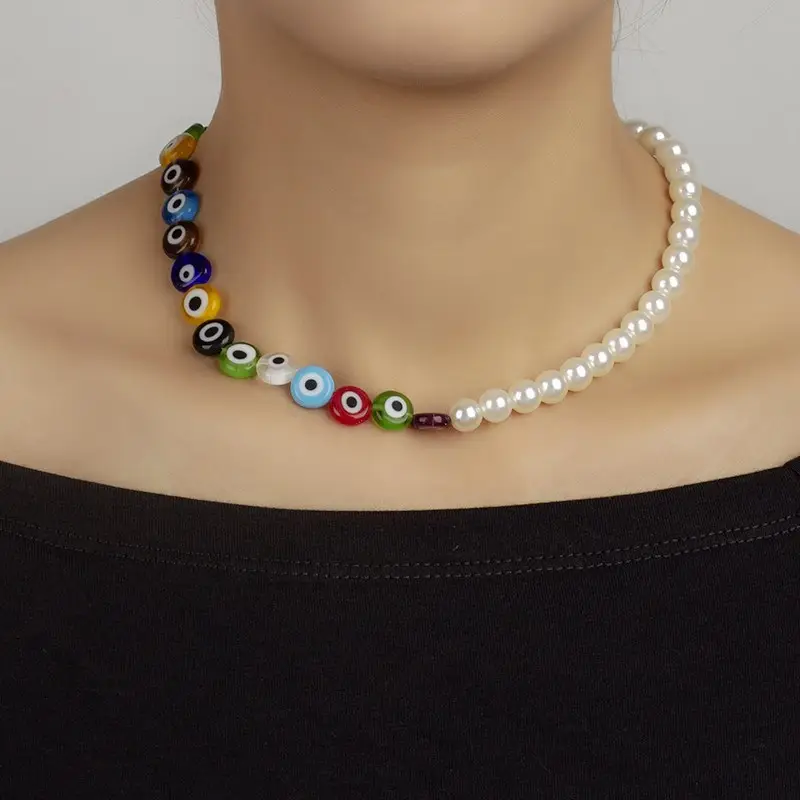 Delicate Faux Pearls Multicolor Wicked Eye Clavicle Chain Jewelry Female Ladies Turkish Evil Of Eye Artificial Pearls Necklace