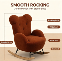 Fauteuil à bascule incliné moderne en tissu velours, avec structure métallique et pieds en bois caoutchouté, très vendu