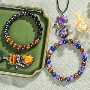 2 pcs/set Triple Protection Bracelet Chat Collier et Carte de Souhait Oeil de <span class=keywords><strong>Tigre</strong></span> Obsidienne Noire Hématite 8mm Rond Perlé Protection Cry - Product Image 3