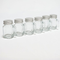 Mini bocaux en verre Mason gravés sur mesure avec logo, verre à liqueur avec poignée et couvercle en métal pour spiritueux
