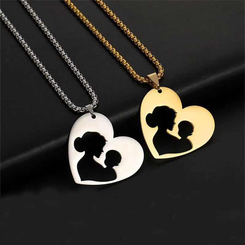 European American High Quality Stainless Steel Heart Cartoon Characters Mother's Day Necklace for Mom Mama Fashion Jewelry Gift