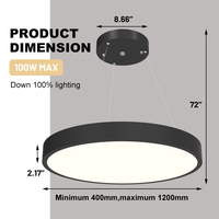 Lustre LED rond à suspension au plafond, installation en surface, hauteur réglable, pour les établissements d'enseignement