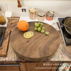 Tabla de cortar de cocina de madera de acacia, redonda, gruesa, de madera maciza, antideslizante, para cortar huesos - Product Image 3