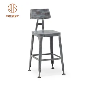 Hot Sale Hotel Garden Restaurant Dining Grey Stool Metal Barstool Commercial Clubhouse Furniture High Back Bar Chairs