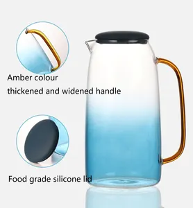 थोक गर्मी प्रतिरोधी उच्च borosilicate ग्लास घड़ा गिलास पानी सुराही के साथ प्लास्टिक के ढक्कन