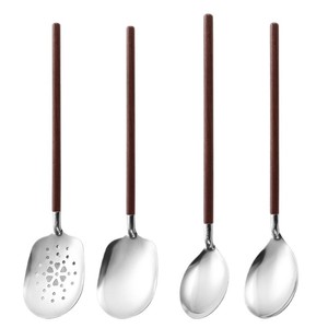 304 Stainless Steel Walnut Wood Handle Cooking Spoon Set 4 Pieces Dual Purpose Soup Ladle Strainer Utensils - Product Image 1