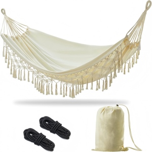 <span class=keywords><strong>Hamaca</strong></span> Doble Anti-Vuelco de Lona <span class=keywords><strong>Beige</strong></span> Gruesa con Borla de Lona para Acampar - Product Image 1