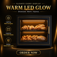 Wandmontierte Bäckerei-Vitrine mit Glastür, Warmlicht-LED, Zwei Regale, Brot- und Gebäckvitrine