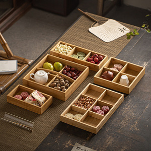 Plateau multi-compartiments en bambou, 4 à 7 compartiments, rectangulaire, pour fruits, collations, thé, rangement - Product Image 4