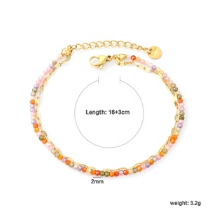 Pulsera de malla con cuentas y colgante de corazón de acero inoxidable chapado en oro de 18k, impermeable, para mujer, venta al por mayor de joyería de moda. - Product Image 2