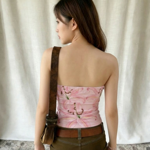 Débardeur Femme 2026 Nouvelle Collection Tendance Imprimé Floral Couleur Contrastante Sans Manches Coupe Ajustée Extensible Respirant Écologique pour Adolescente - Product Image 3