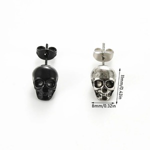 1 Par de Pendientes de Acero Inoxidable con Diseño de Calavera para Mujer, Estilo Gótico Punk, Plateados y Negros, para Fiestas Hip Hop, Cosplay, Joyería, Regalo - Product Image 2