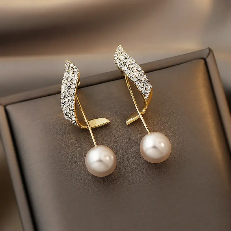 S925 Silver Gold Plated Fashion Exquisite Statement Rhinestone Pearl Fine Jewelry Earrings for Women Wholesale