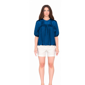 OLAESA ODM Custom Designer estiva scollo a V con <span class=keywords><strong>maniche</strong></span> in <span class=keywords><strong>Organza</strong></span> arruffate Top Shirt Casual - Product Image 2