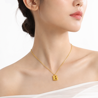 Zhongzhe Mode En Acier Inoxydable Plaqué Or Chubby Bulle Lettre Perlé Pendentif Collier Mignon Conception Lettre Clavicule Chaîne