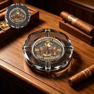 Cendrier en cristal pour le 250e anniversaire de l'indépendance des États-Unis, cendrier rond en verre imprimé Aigle Américain pour la décoration de la fête du 4 juillet - Product Image 3