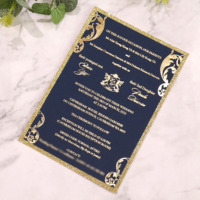 Invitations personnalisées en papier pailleté pour mariage de luxe 5*7 pouces noir RSVP cartes ventre feuille d'or texte imprimé musique ange croix