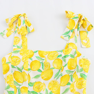 Abito Casual da donna in lino estivo <span class=keywords><strong>con</strong></span> bretelle a fiocco Mini modello di ciliegio al limone intrecciato traspirante per dolci vacanze - Product Image 5