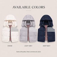 Gilet polyvalent sans manches pour femme, 90 % duvet de canard blanc, court, à capuche, avec poches rayées, idéal pour le style campus et urbain, vente au détail