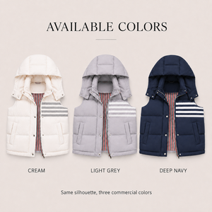Versatile <strong>Women's</strong> Sleeveless <strong>Gilet</strong> 90% White Duck Down Short <strong>Hooded</strong> Vest <strong>with</strong> Striped Pockets for Campus Street Styling Retail - Product Image 3