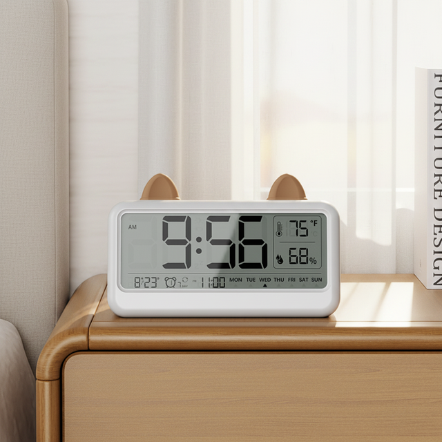 Source Factory Custom Calendar Humidity Temperature Clock Battery Cute Clock Sleep Kids 24 Hour/24hr/24 Hours Alarm Clock