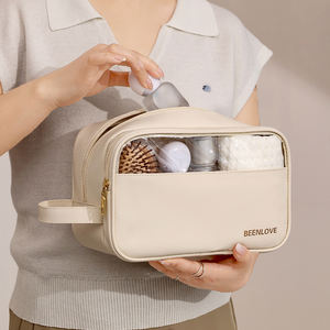 カスタムロゴ入り防水レザー女性用メイクアップトラベルトイレタリー透明コスメティックバッグ - Product Image 1