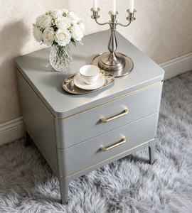 Luxury Silver Finish Solid Wood Nightstand,2 Drawer Gold Pull Tapered Leg Bedside Cabinet for Modern Glam Bedroom <b>Night</b> <b>Stand</b> - Product Image 3