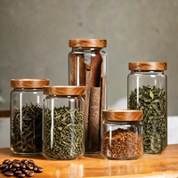 Bocal en verre hermétique personnalisé avec couvercle en bois d'acacia, gravure de logo, pour le stockage d'aliments secs ou de fleurs séchées