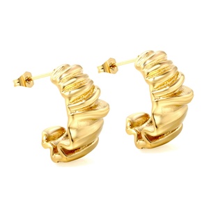 Pendientes de Acero Inoxidable con Diseño Geométrico Irregular y Efecto Arrugado, Chapados en Oro de 18K, Estilo Único y Moderno, para Mujer - Product Image 1