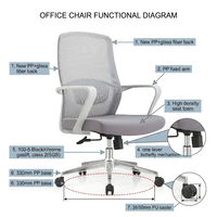 Chaise de bureau ergonomique directe d'usine avec nouveau dossier en PP + fibre de verre, accoudoirs fixes en PP, mousse de siège haute densité