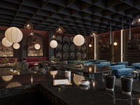 Conception de comptoir de bar de café en métal 3D, concept d'intérieur de café moderne, ensemble de meubles modernes pour café-restaurant