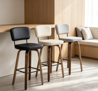 Tabouret de bar commercial en cuir avec dossier, rembourré en PU, hauteur de comptoir, repose-pieds, résistant à l'eau, durable, pour hôtel, café, vente en gros