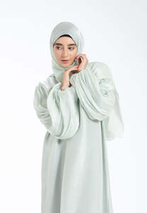 Elegant Muslim lantern Sleeve Maxi <b>Dress</b> with Hijab Dubai Kaftan <b>for</b> Ramadan <b>Eid</b> Shiny-Chiffon Abaya <b>for</b> Women - Product Image 2