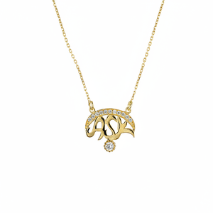 14K <b>Solid</b> <b>Gold</b> Art Design "Ask" Charm <b>Pendant</b> Necklace Fine Jewelry with Zircon for Women for Weddings Made in Turkey - Product Image 2