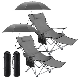 Beach Chair <b>Umbrella</b> Manual Reclining Camping Chair Footrest Adjustable Travel Use SPF 50+ UV Protection Straight <b>Umbrella</b> - Product Image 3