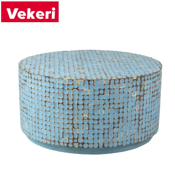 Table basse en bois massif, montage en surface, motif à mosaïque bleue, style français rétro, pour meuble de salon, non compatible